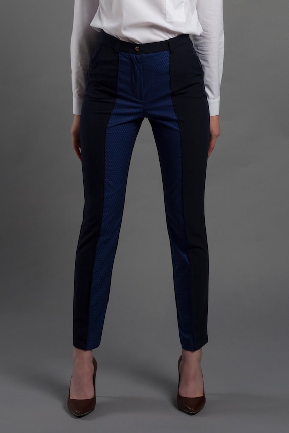 High-waisted tailored trousers - Navy blue - Ladies