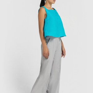 LAST SIZE 02 us (36 eu) Linen Wide leg Palazzo Pants Women, High Waist Hippie Summer Gray Womens Trousers, Boho high waisted pants TAVROVSKA image 3