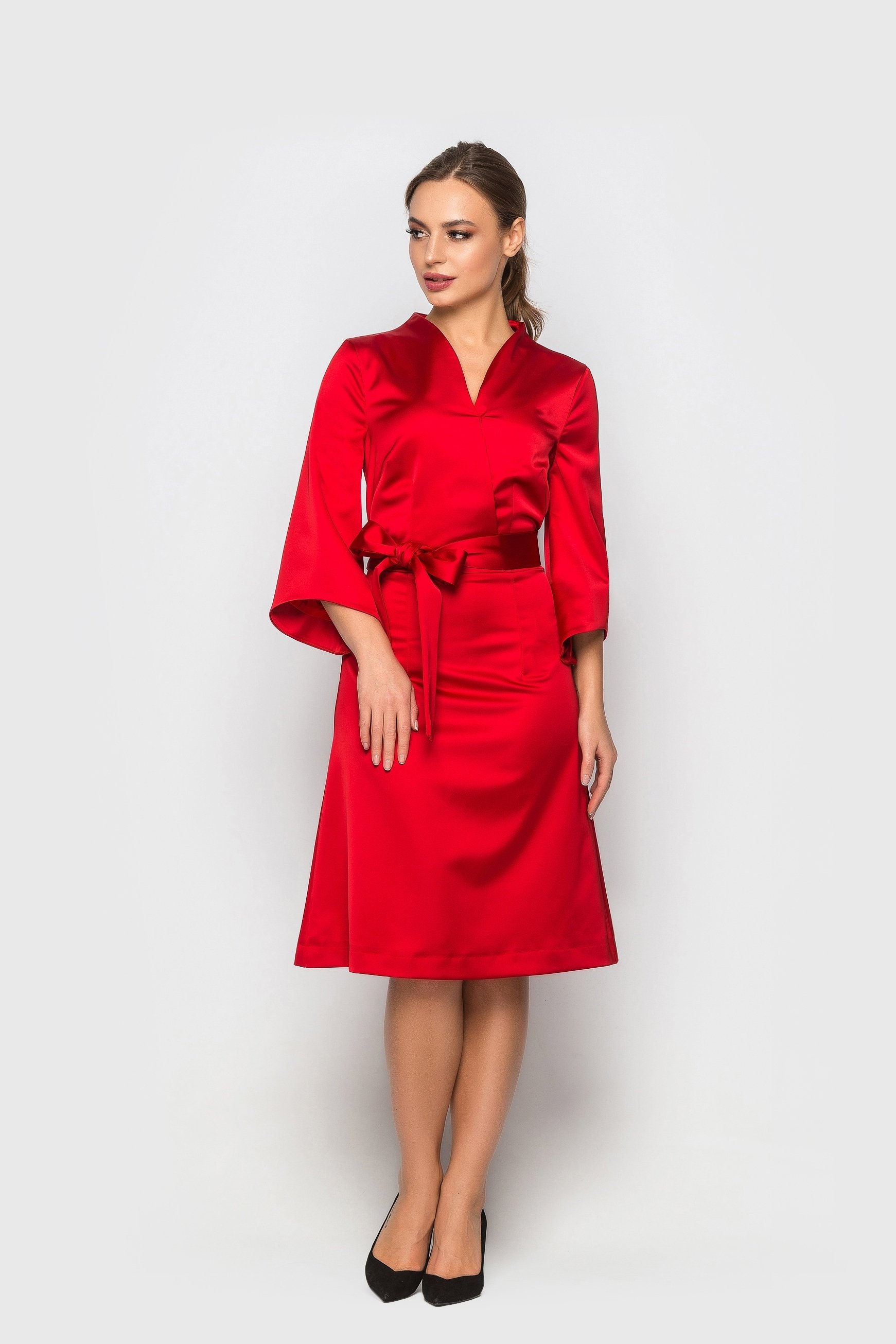 Hepburn - Abito natalizio da donna, a maniche lunghe, stile vintage, da cocktail, con stampa natalizia, con scollo a V, Nero8., S