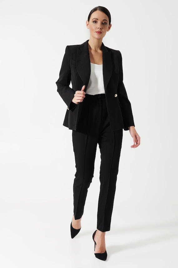 Schwarzer Hosenanzug Damen, Schwarzer Business Anzug für Damen, Klassische  Damen 3D 3D Jacke, Zweireihiger Blazer und schwarze Hose TAVEROVSKA -   Schweiz