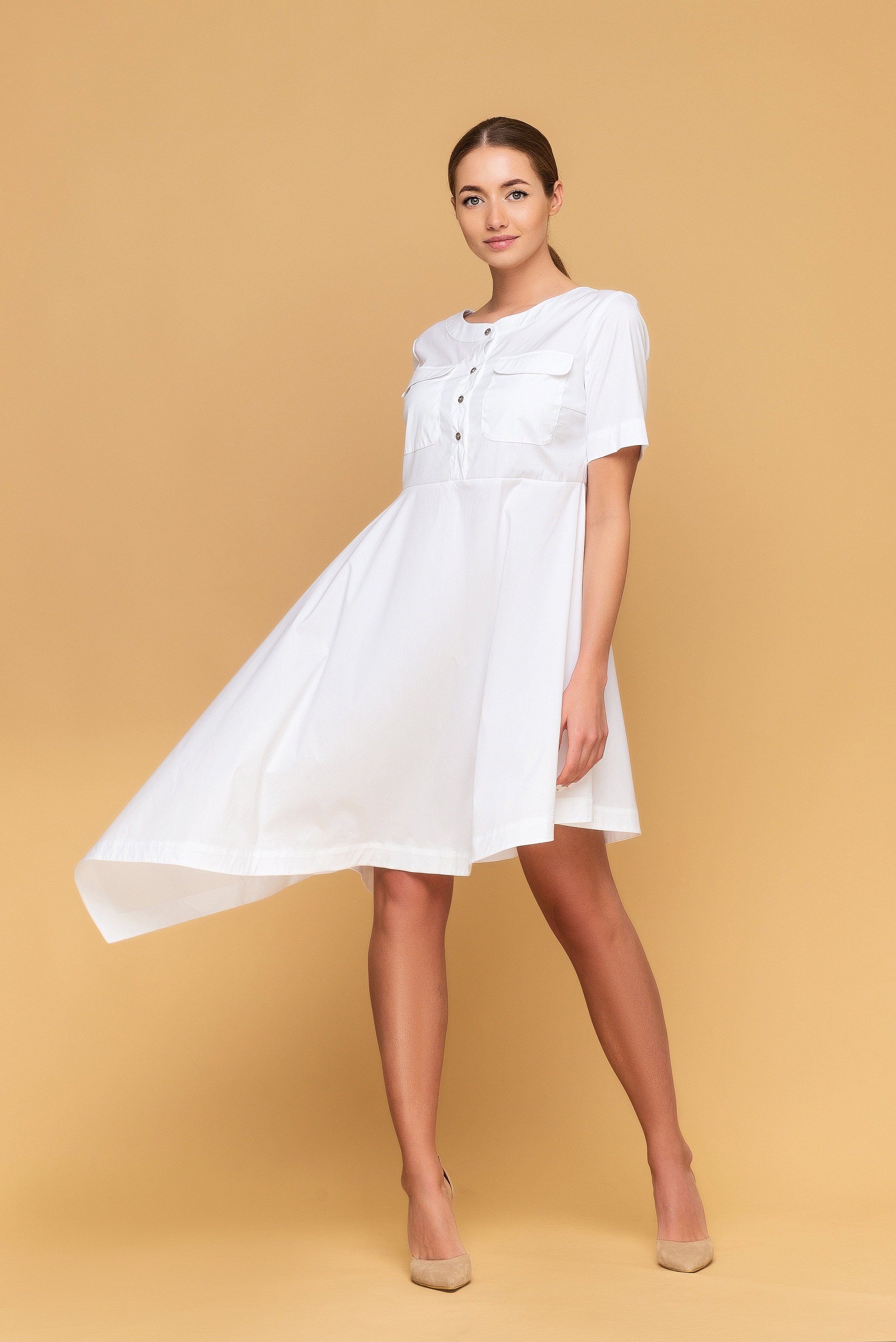 White Cotton Summer High Low Dress Asymmetrical Tunic Dresses Etsy UK