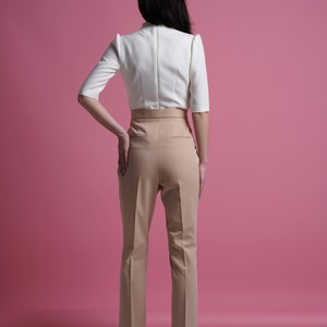 High waisted pants women, Tapered trousers womens, Cigarette pants for work, Womens tailored trousers, Women's Slim Slacks