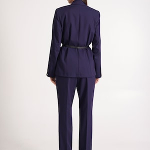 Navy pant suit women, Black dressy pant suit 3 piece set, Double-breasted Blazer and straight pants, Oversize jacket and pants