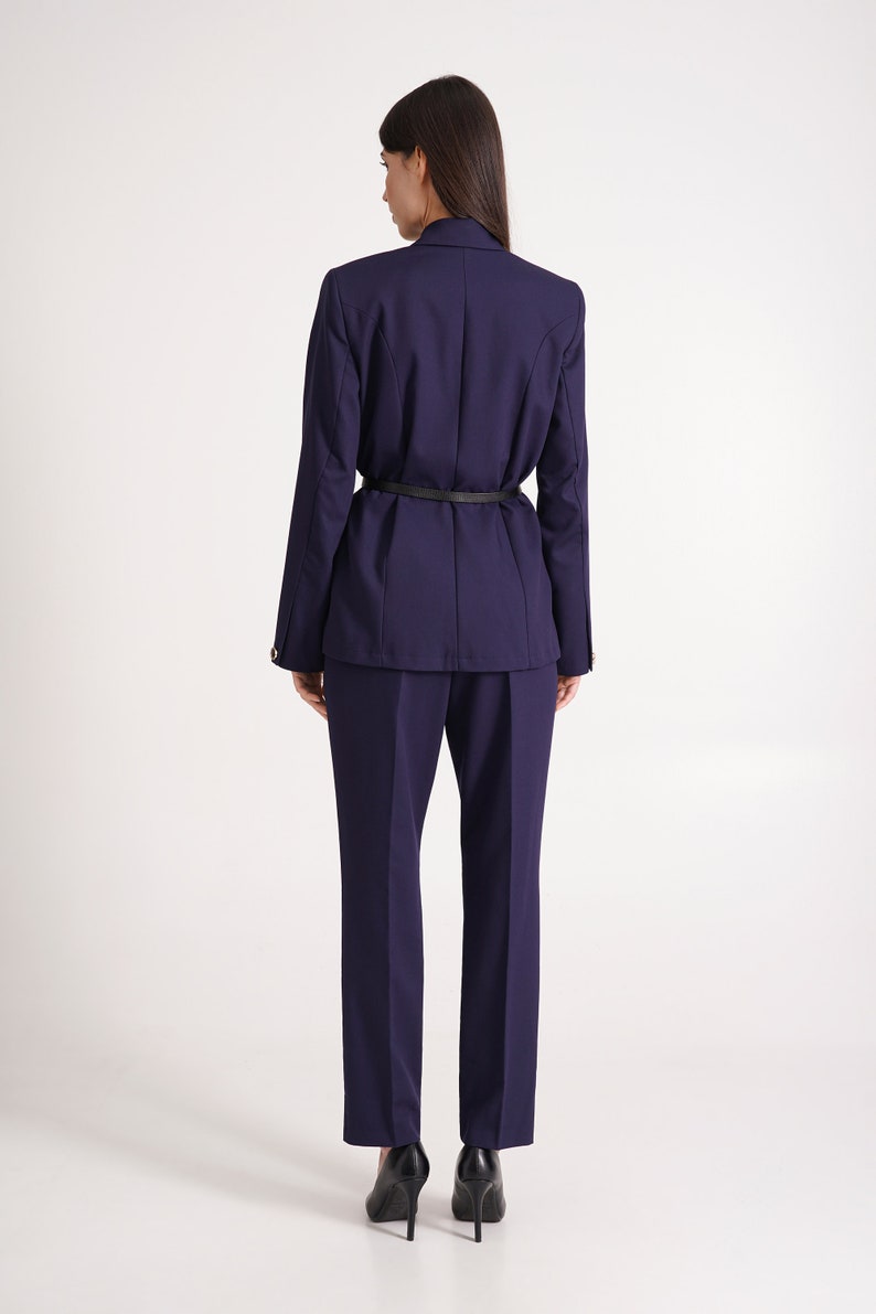 Navy pant suit women, Black dressy pant suit 3 piece set, Double-breasted Blazer and straight pants, Oversize jacket and pants