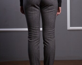 Houndstooth High Waist Cigarette Pants, Slim Fit Trousers