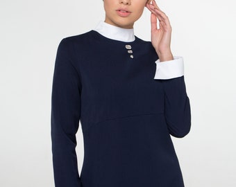 Navy dress with white collar cheap