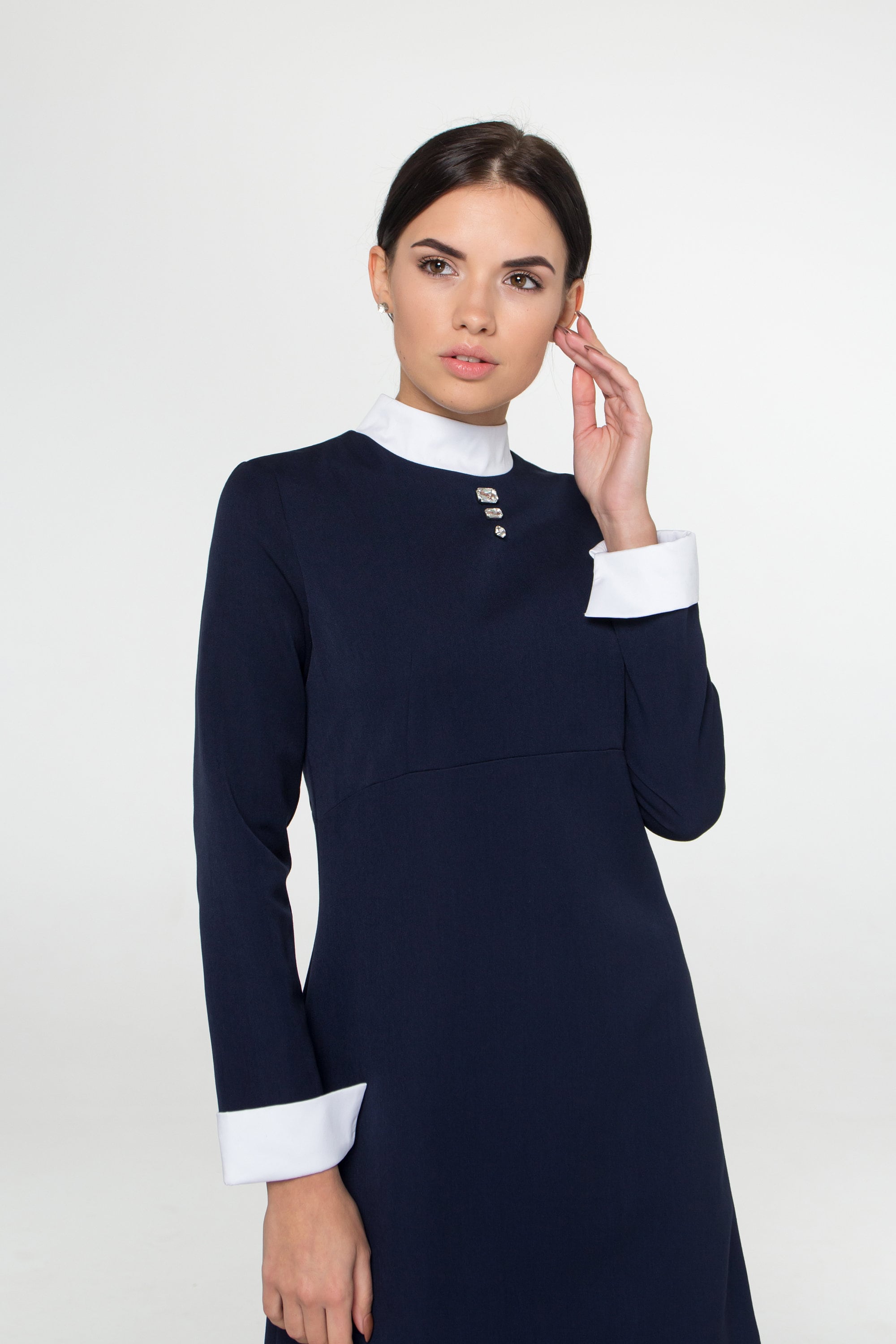 Navy blue dress 2025 with white collar