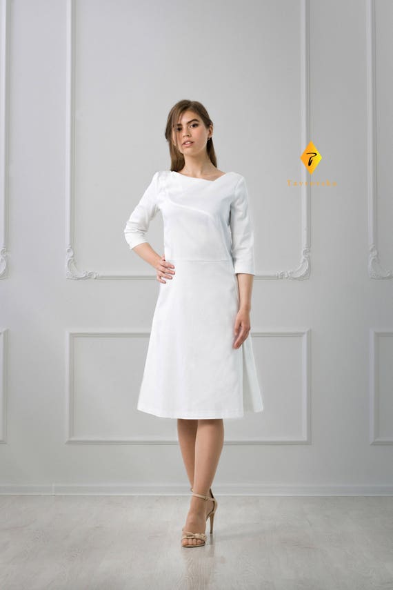 modest white midi dress