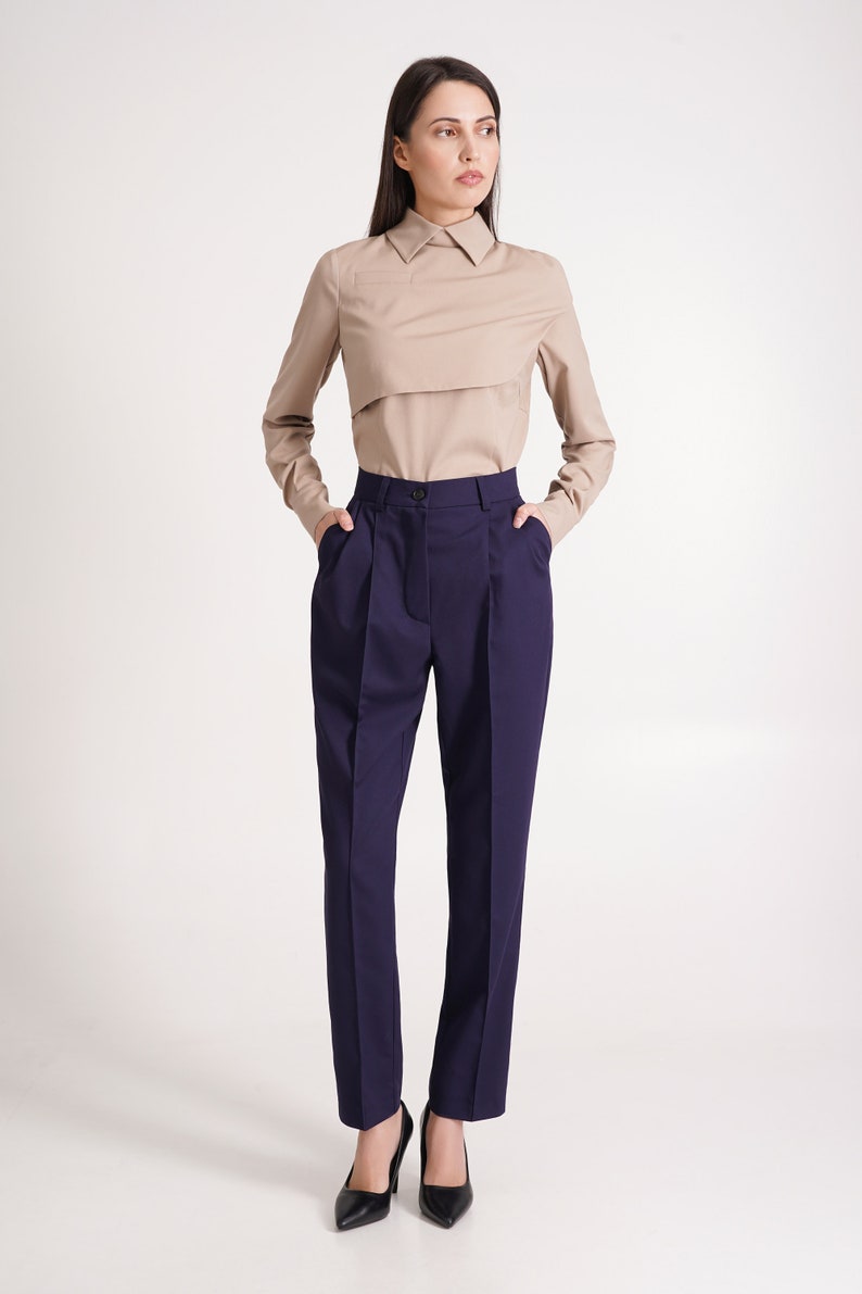 Beige High Neck Blouses For Women, Elegant Blouse Long Sleeve, Collared Blouse For Work, Cape blouse office Modern business attire
