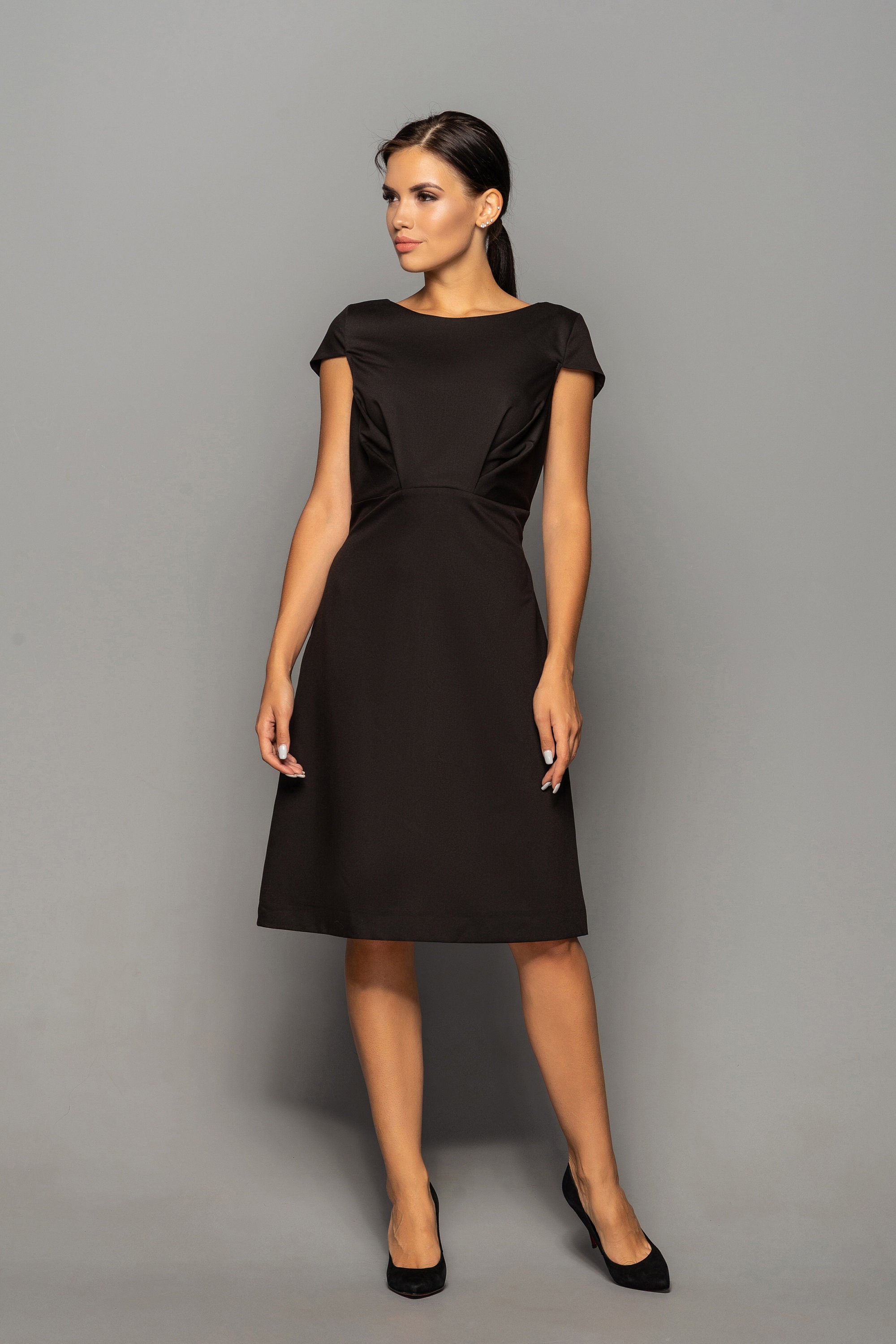 little black dress wedding guest Can You Wear to a Wedding? slightly above the knee Black Sheath Long Sleeves Boat