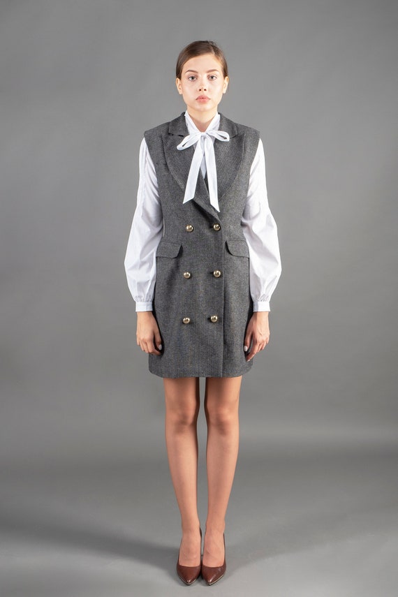 GOLD DOUBLE BUTTON DRESS COAT グレー Women's Gold Buttons Double Breasted Blazer at Amazon