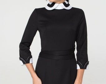 Black Sheath Dress, Peter Pan Collar, Midi Office Wear Presentation Dress Modern Midi Dress Three Quarter Sleeve Dress - Etsy Black Sheath Dress, Peter Pan Collar, Midi Office Wear Presentation Dress Modern Midi Dress Three Quarter Sleeve Dress - Etsy