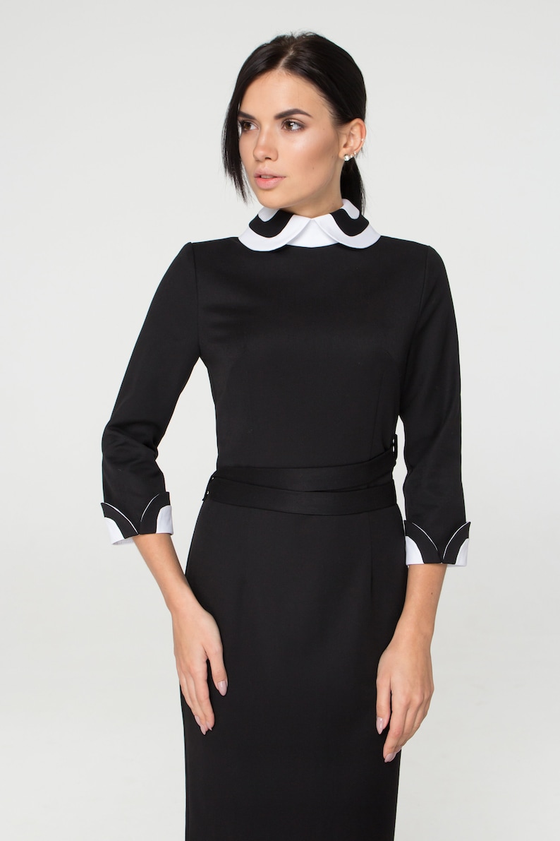 White Peter Pan Collar Black Pencil Dress Dress With White - Etsy