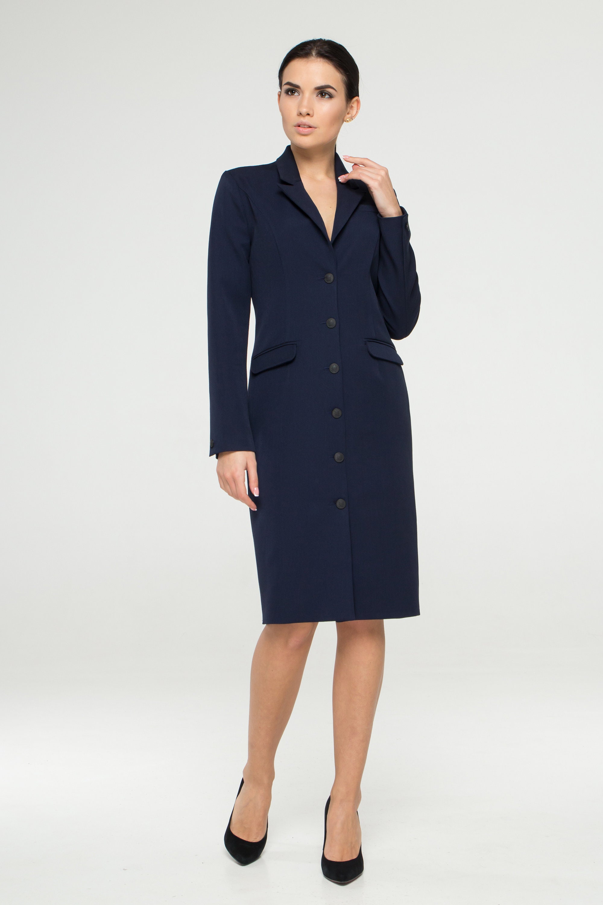 formal dress with blazer for women Yellow Double-Breasted Blazer Dress main image 0