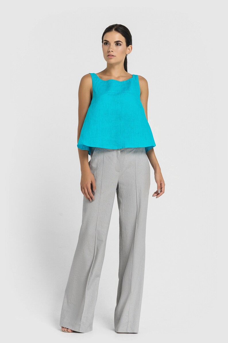 Linen Wide leg Palazzo Pants Women Boho high waisted women pants TAVROVSKA High Waist Hippie Summer Gray Womens Trousers