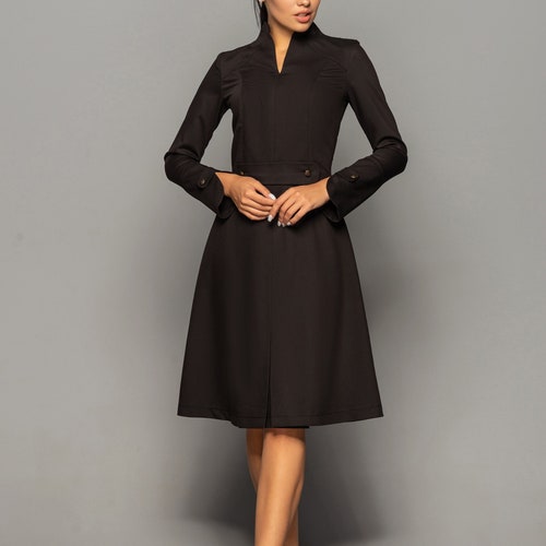 cocktail wedding guest dress black Black Dress Early Fall Wedding Guest Dress Modest Black Satin Fall Wedding  Guest Attire Dress With