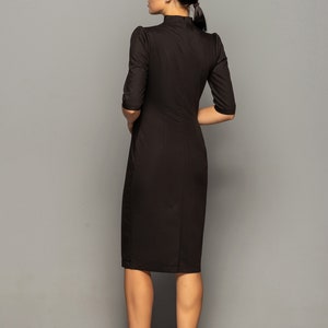 Qipao modest Pencil Dress, Black Cocktail Cheongsam dress, Asian Sheath keyhole dress, HIgh neck dress TAVROVSKA image 3