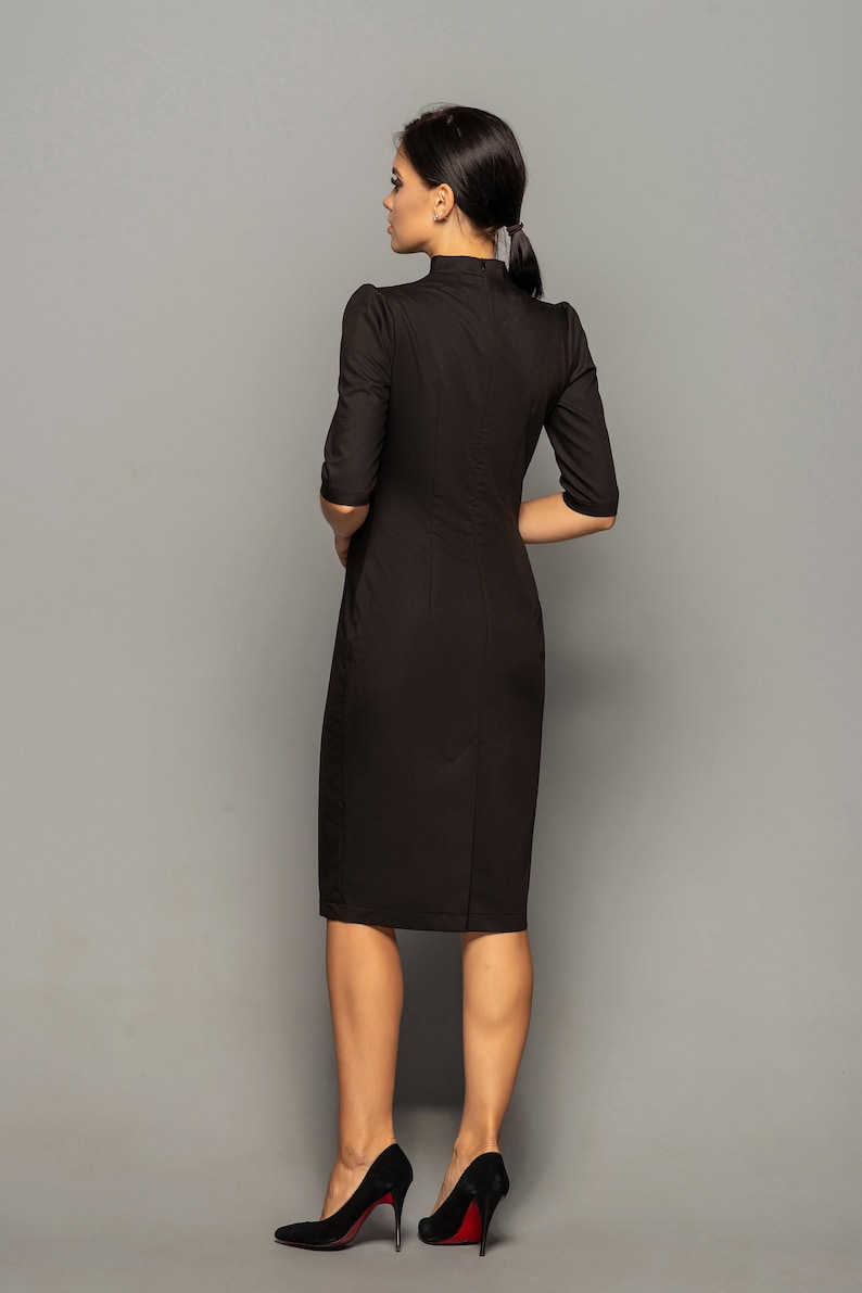 Qipao modest Pencil Dress, Black Cocktail Cheongsam dress, Asian Sheath keyhole dress, HIgh neck dress TAVROVSKA image 3