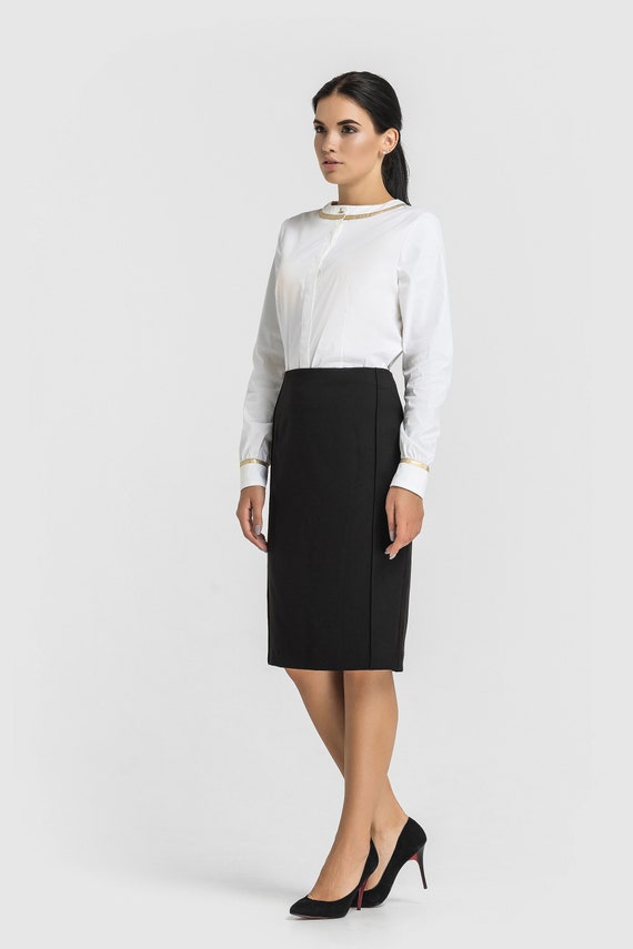 High Waist Skirt Midi, Black Pencil Skirt Knee Lenght, Skirt With