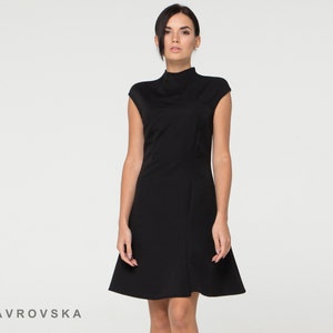 Asymmetrical high neck mini dress, Cocktail Dresses for women's, Black Cheongsam Chinese Stand collar Asian A-line Dress TAVROVSKA