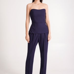Navy pant suit women, Black dressy pant suit 3 piece set, Double-breasted Blazer and straight pants, Oversize jacket and pants