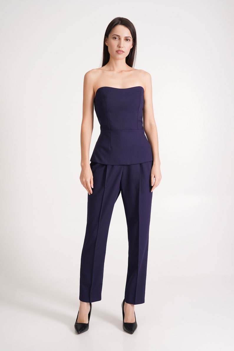 Navy pant suit women, Black dressy pant suit 3 piece set, Double-breasted Blazer and straight pants, Oversize jacket and pants