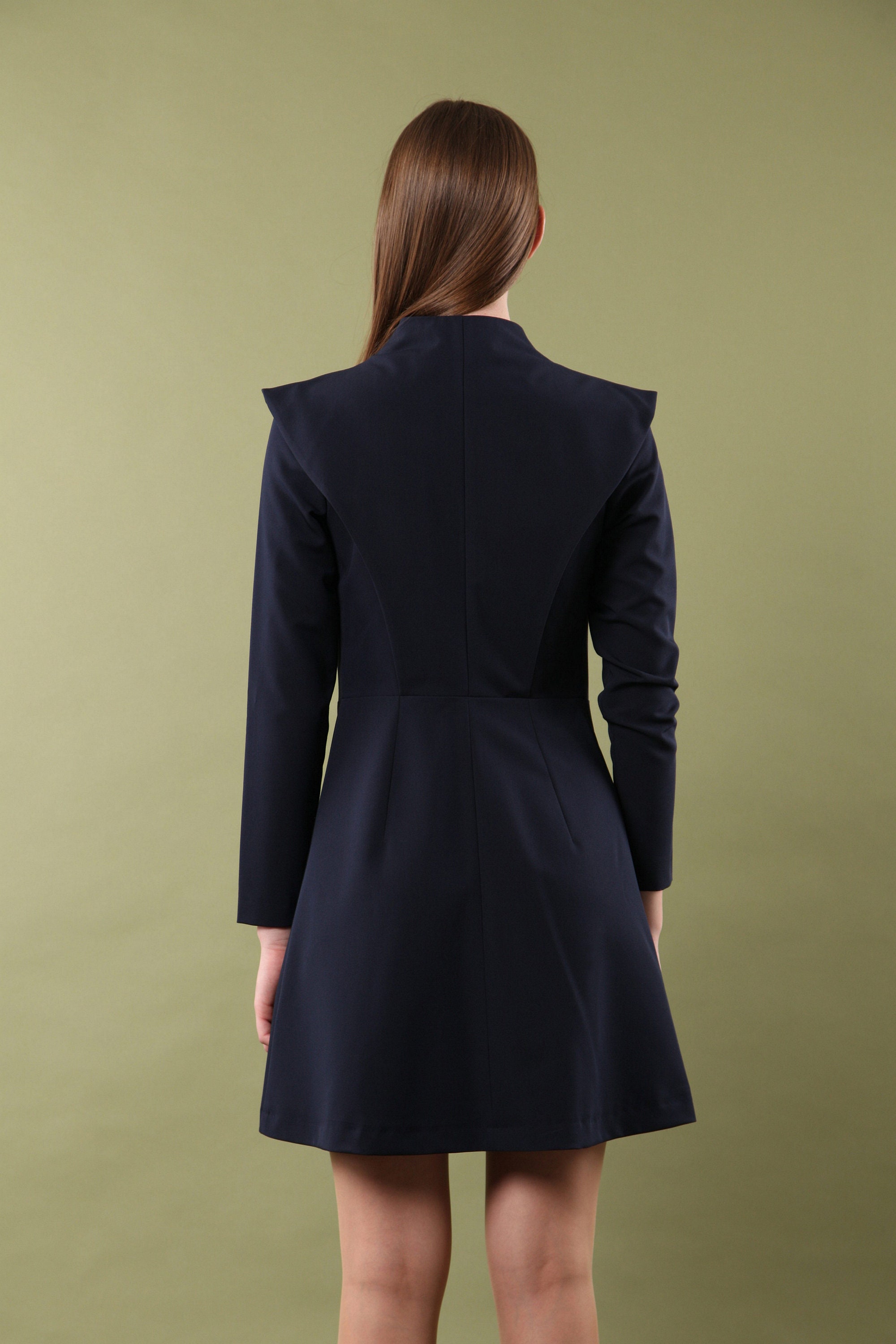 High Neck Military Style Women's Dress, Fit and Flare High Neck Military Style Women's Dress, Fit and Flare