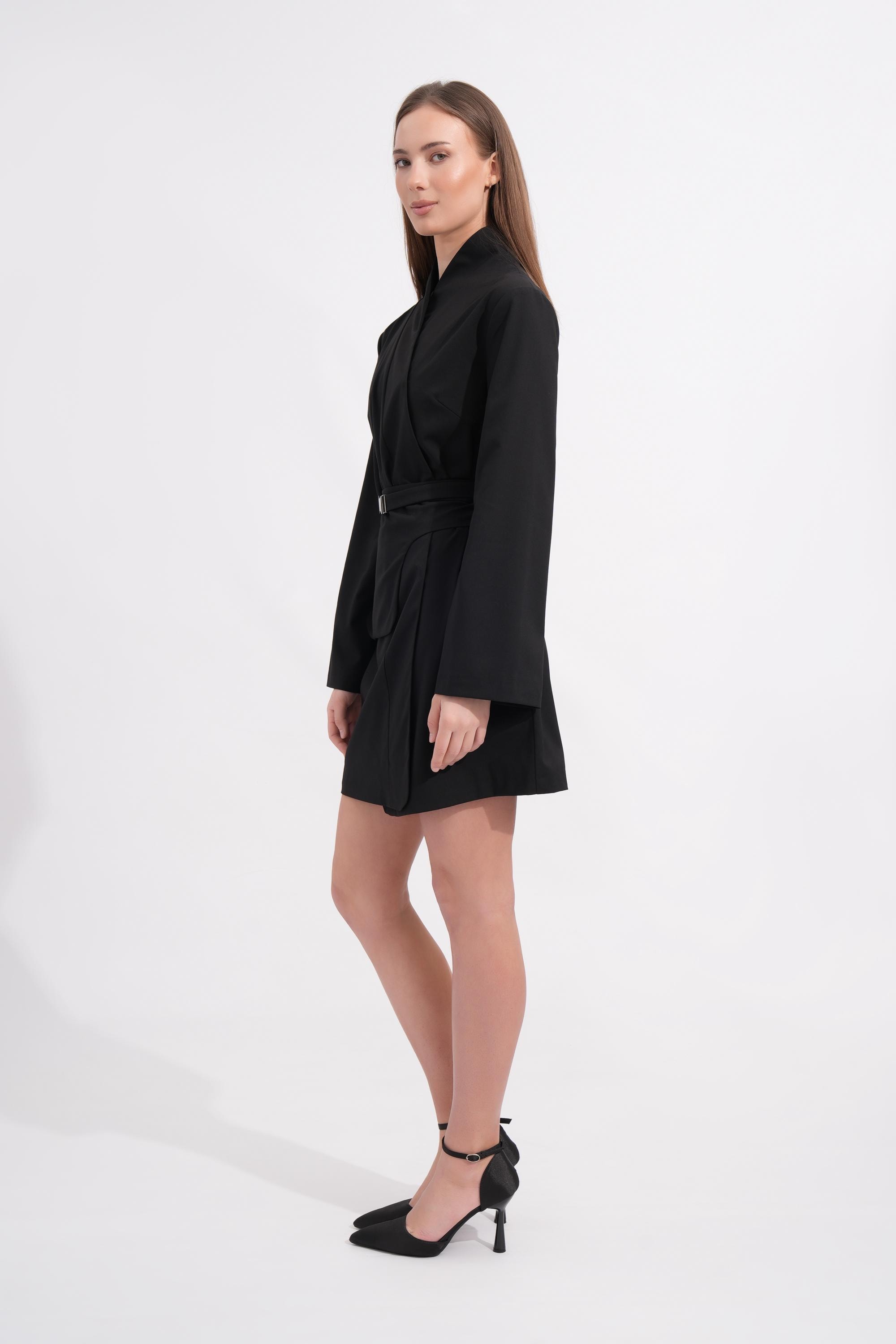black kimono mini dress Black Kimono Mini Dress with Wide Bell Sleeves, Elegant Satin Trim Evening Gown, Modern Party Outfit