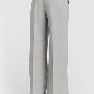 LAST SIZE 02 us (36 eu) Linen Wide leg Palazzo Pants Women, High Waist Hippie Summer Gray Womens Trousers, Boho high waisted pants TAVROVSKA image 6