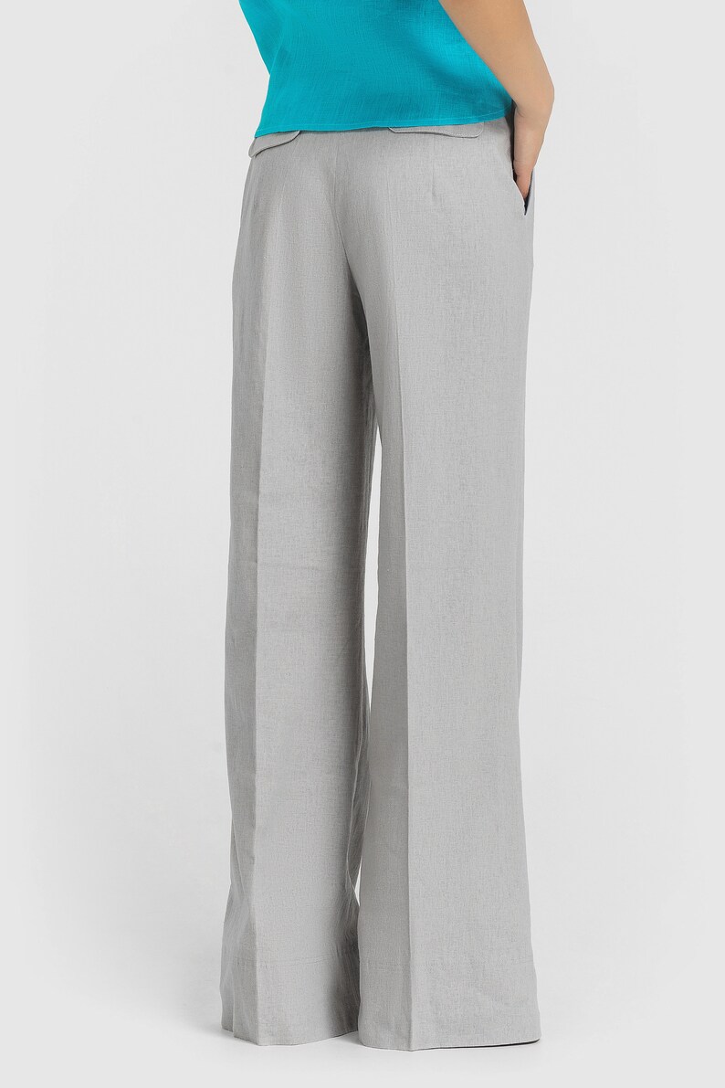 Linen Wide leg Palazzo Pants Women Boho high waisted women pants TAVROVSKA High Waist Hippie Summer Gray Womens Trousers