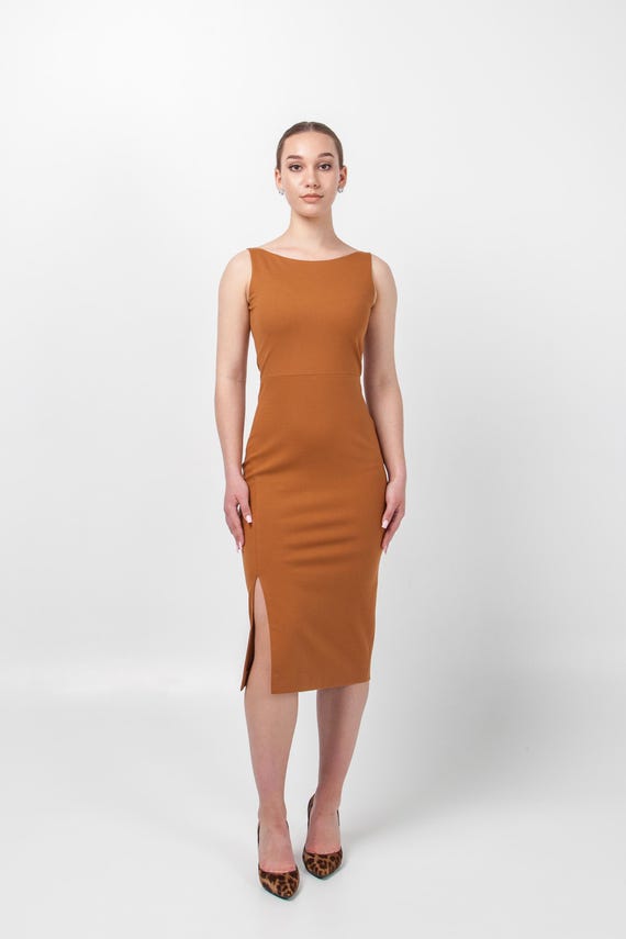 slim fit dress slacks Orange Web Fitted Dress M