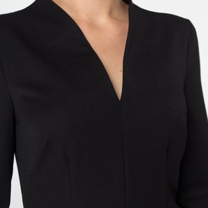 Black midi dress, Work dresses for women, Modest cocktail wedding guest dress, Modern office dress, Business professional dress