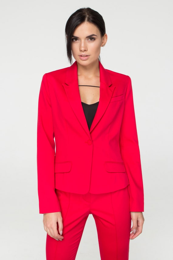 womens red tuxedo pant suit