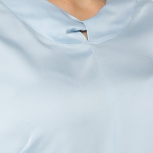 LAST SIZE 02 Us (36 Eu) Long sleeve Satin womens blouse, Blue Silk satin womens tops blouses, Scoop neck secretary blouse TAVROVSKA image 9