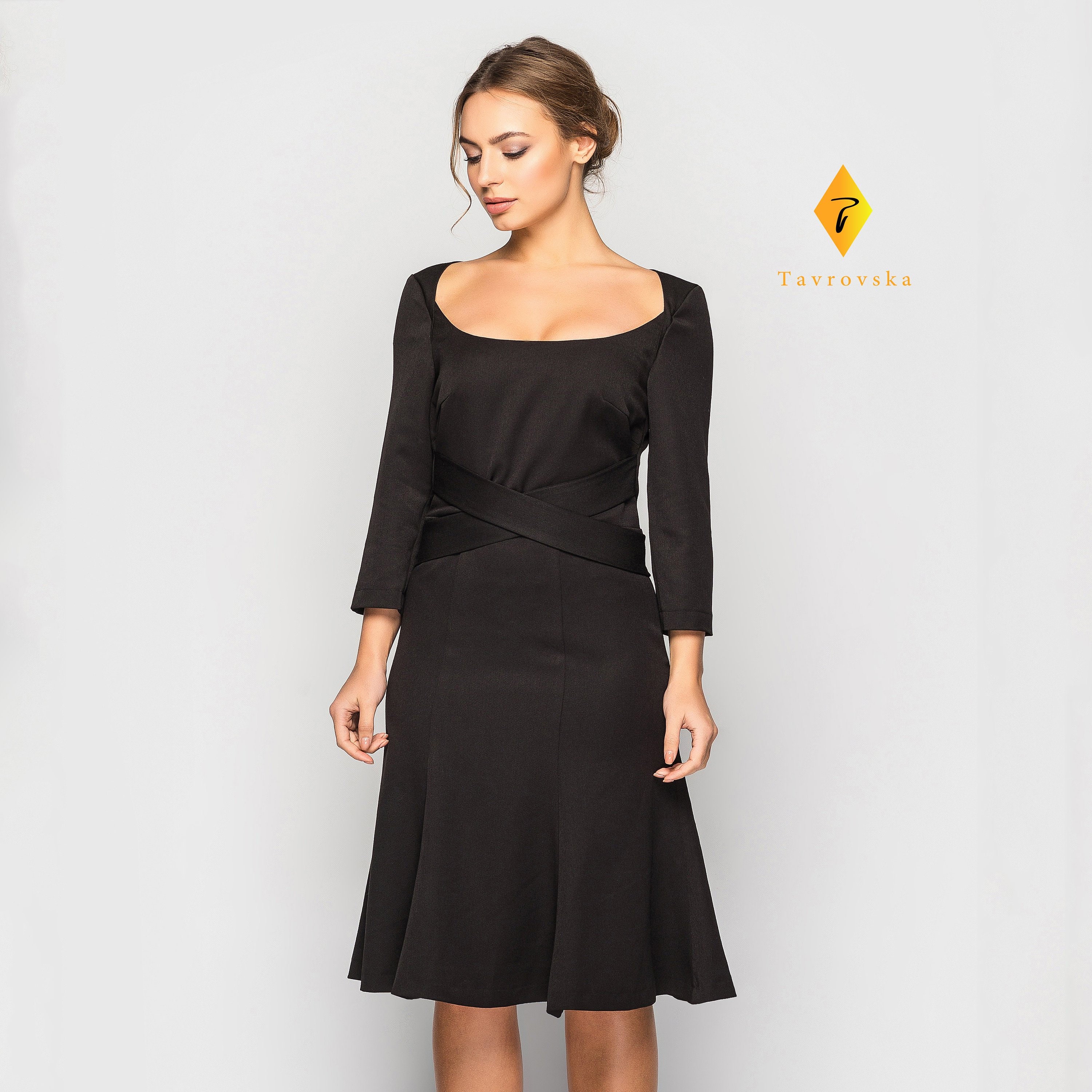 Black Deep Neck Dress Cocktail Mermaid Wedding Guest Dress Etsy