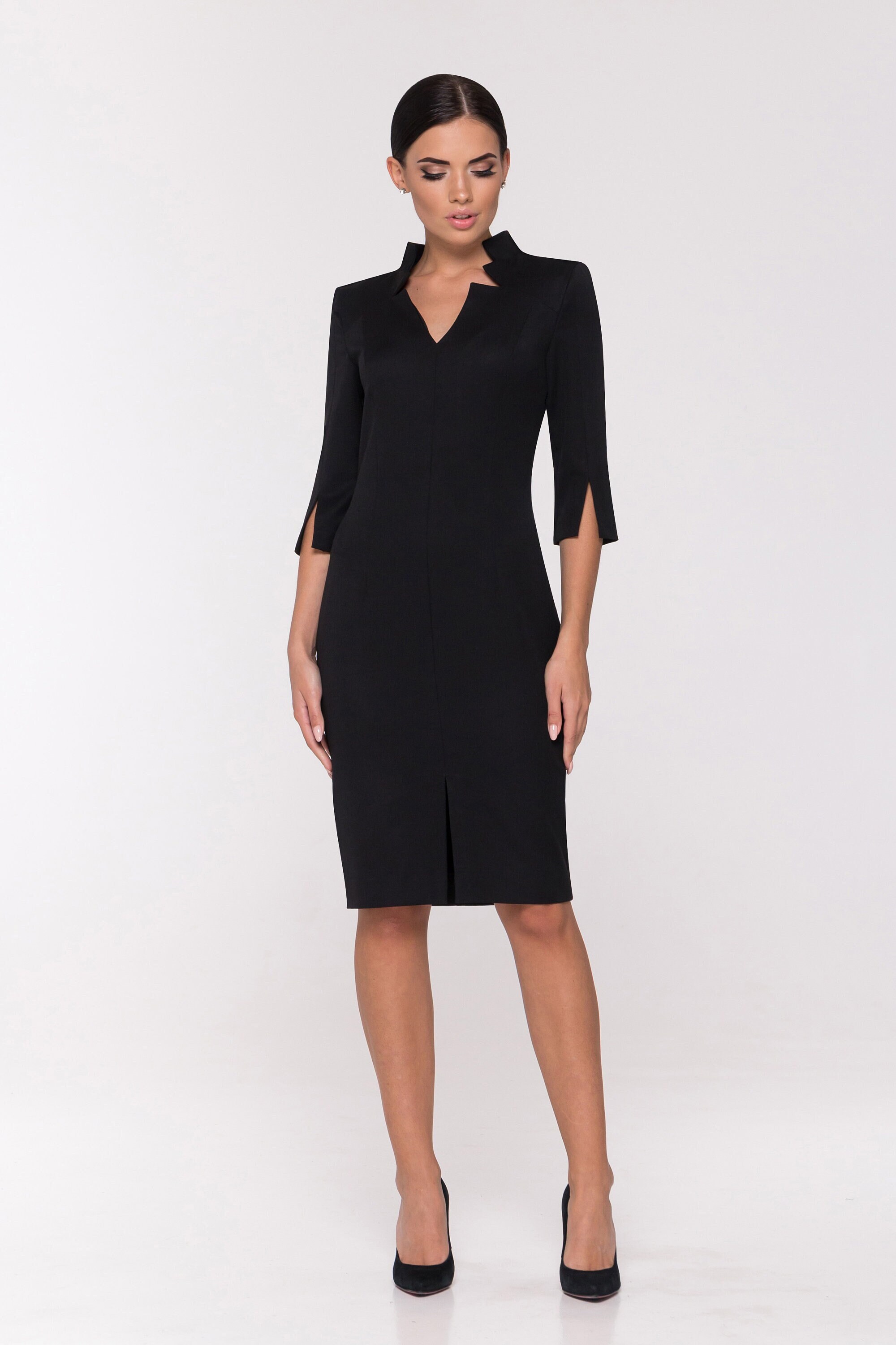 black pencil dresses for women Pencil Dress, Elegant Office Dress, Black Casual Outfit With Faux Leather Element, LIRA