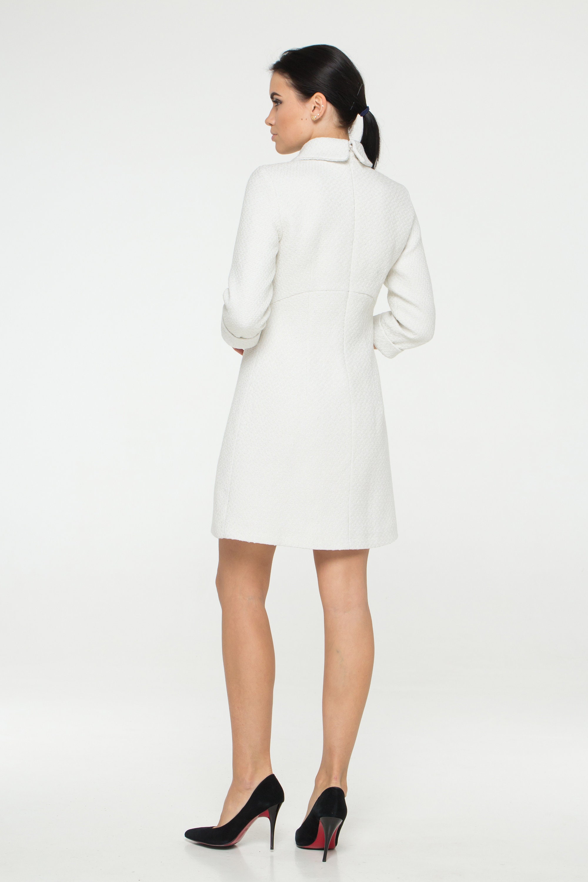 White Tweed Dress With Sleeves, Boucle Dress Winter, Fall