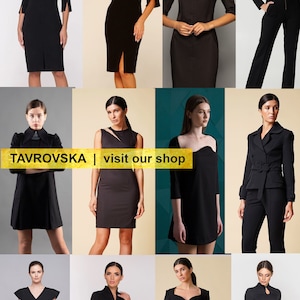 Wedding guest dress sleeves Blazer Black cocktail attire structured women Unique evening Tuxedo formal Elegant High neck dress TAVROVSKA image 10