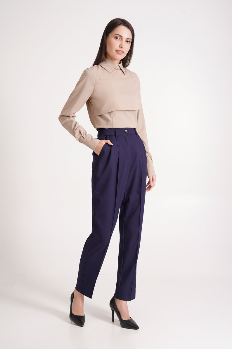 Beige High Neck Blouses For Women, Elegant Blouse Long Sleeve, Collared Blouse For Work, Cape blouse office Modern business attire