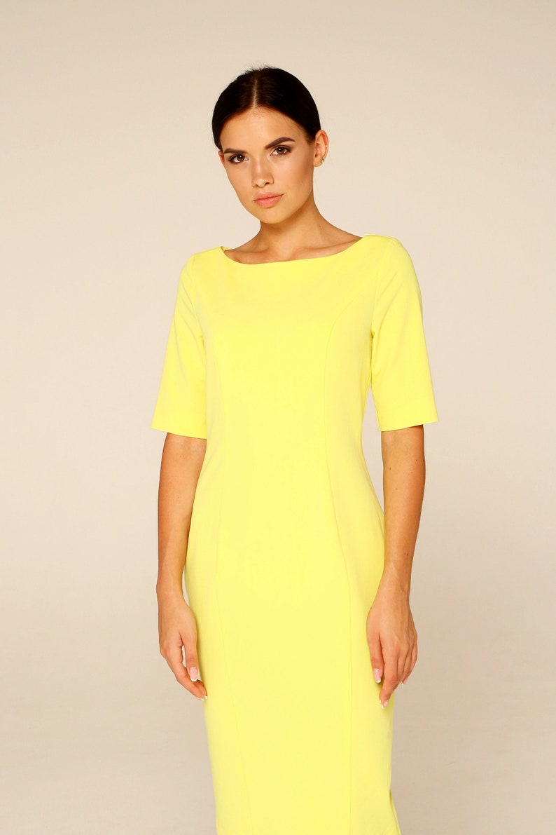 Cocktail Midi Dress Pencil Yellow Homecoming Dresses for | Etsy