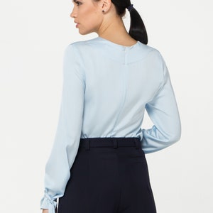 LAST SIZE 02 Us (36 Eu) Long sleeve Satin womens blouse, Blue Silk satin womens tops blouses, Scoop neck secretary blouse TAVROVSKA image 7