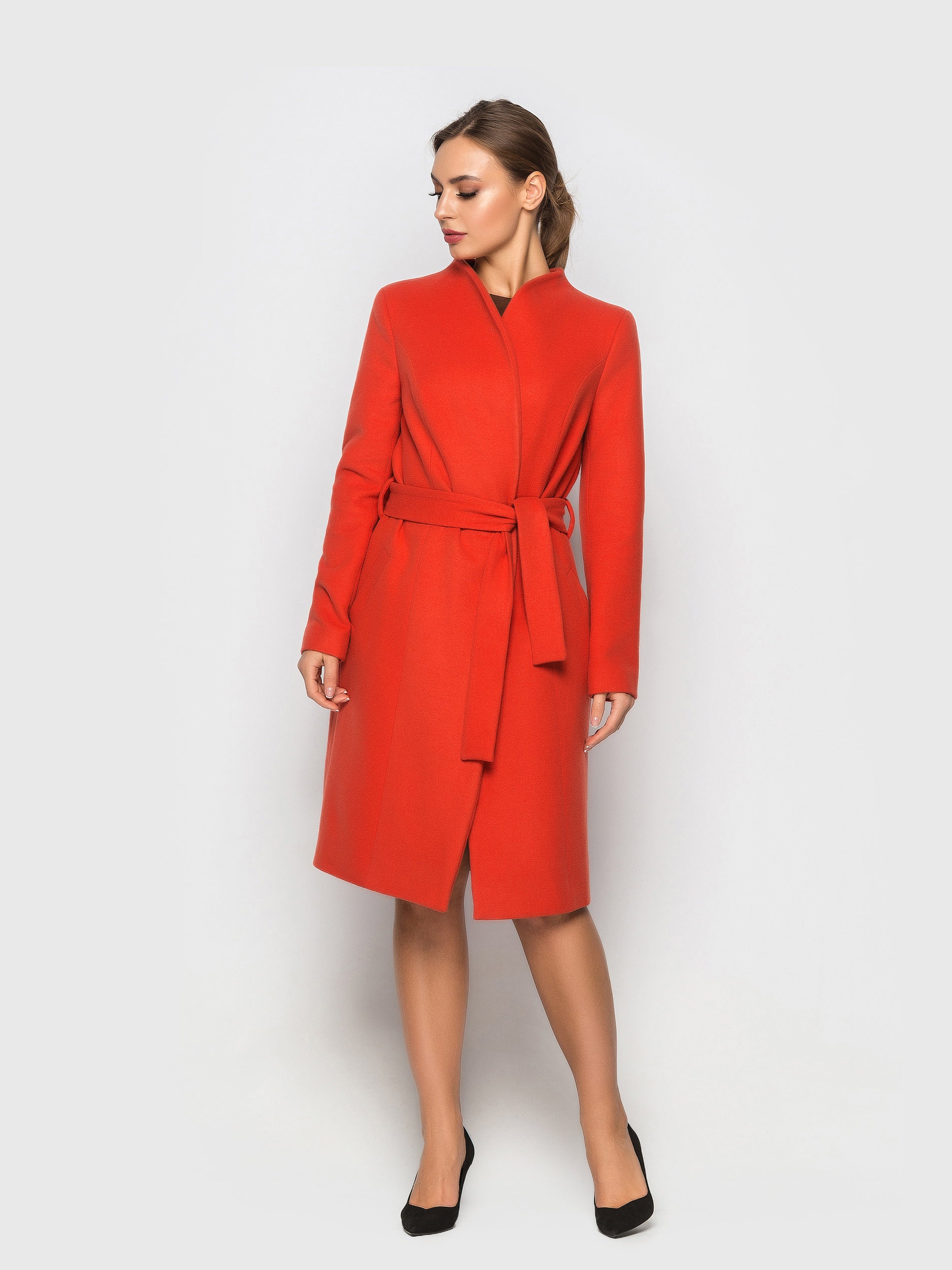 Orange Wool Coat Women Fall Cashmere Peacoat Autumn High Etsy