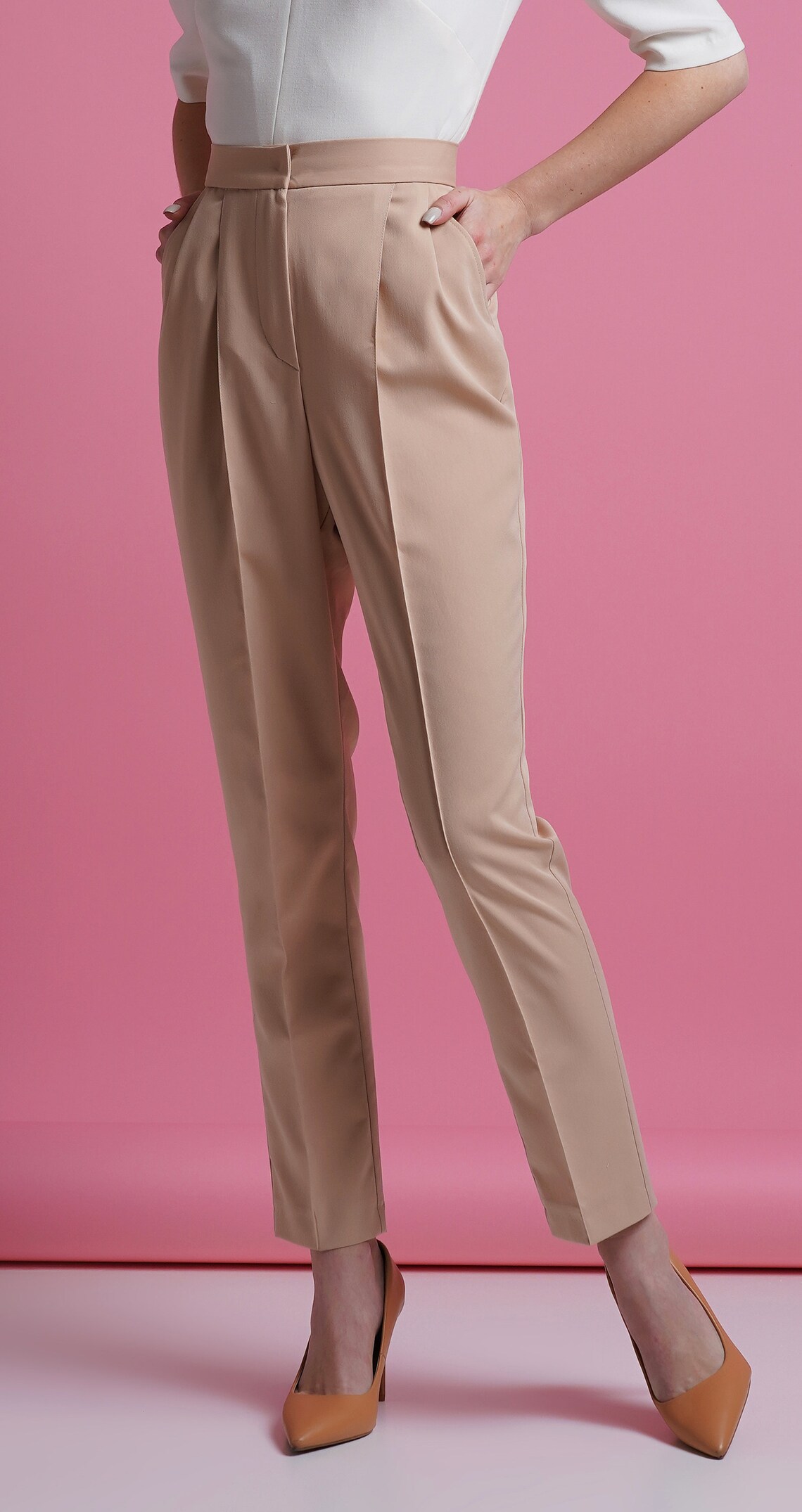 Pegged pants women Beige trousers women High Waist work Etsy