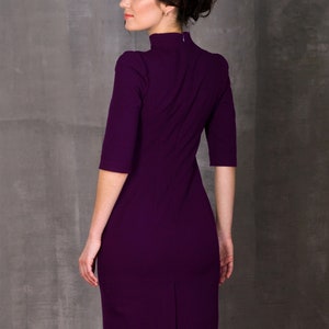 Purple mandarin collar dress midi, Elegant cocktail dress Special occasion dresses High neck wedding guest dress, Modern cheongsam