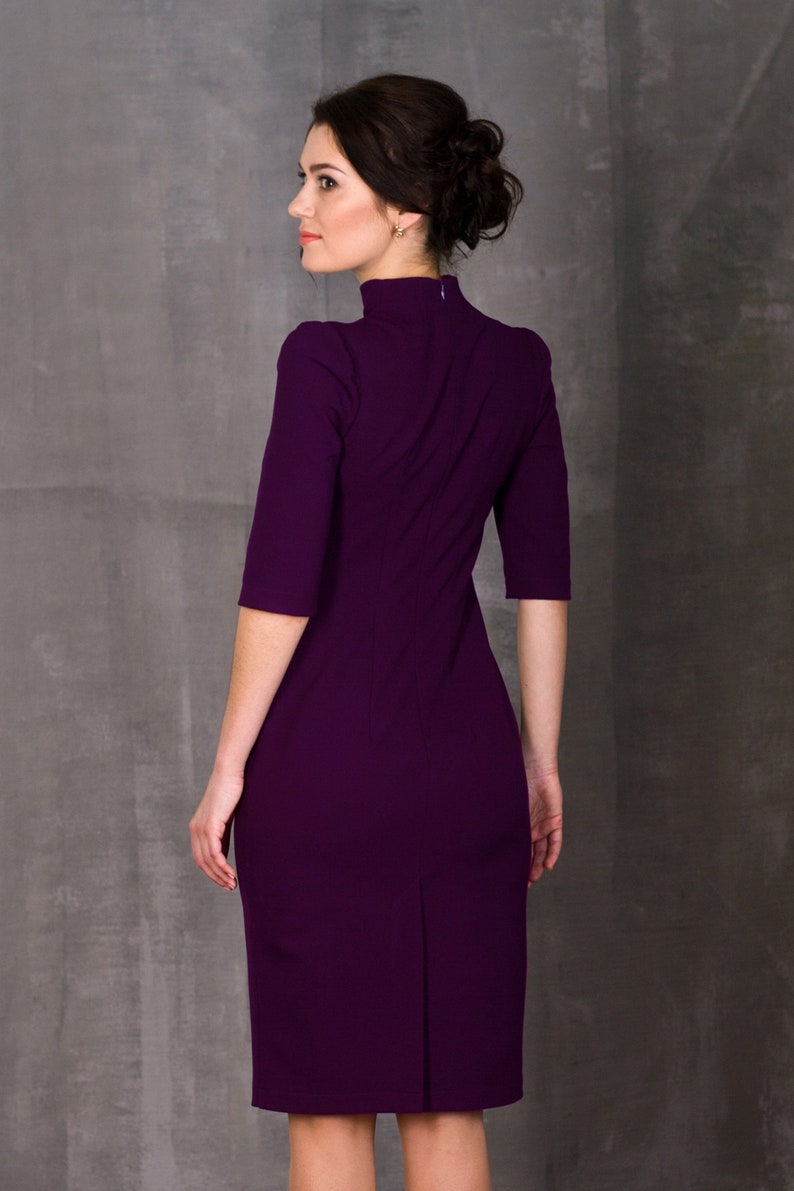 Purple mandarin collar dress midi, Elegant cocktail dress Special occasion dresses High neck wedding guest dress, Modern cheongsam