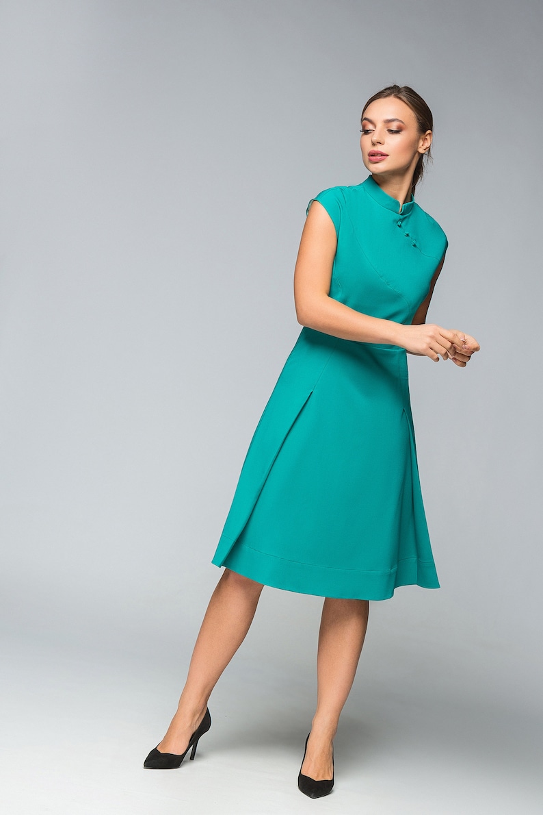 National Printed Cheongsam Midi Dress