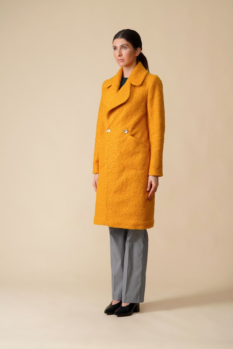 Wool Boucle Coat Women Double Breasted Cloverleaf Lapel Etsy