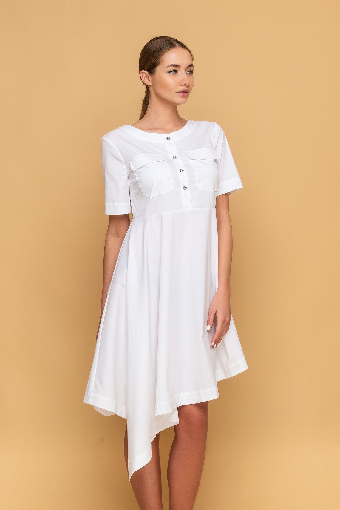 White Cotton Summer high low dress Asymmetrical Tunic dresses Etsy
