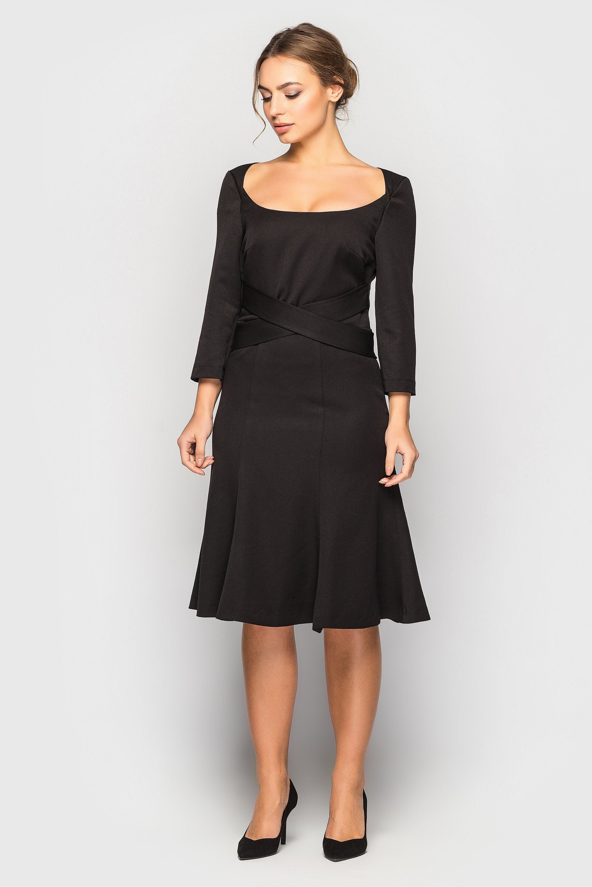 black deep neck dress
