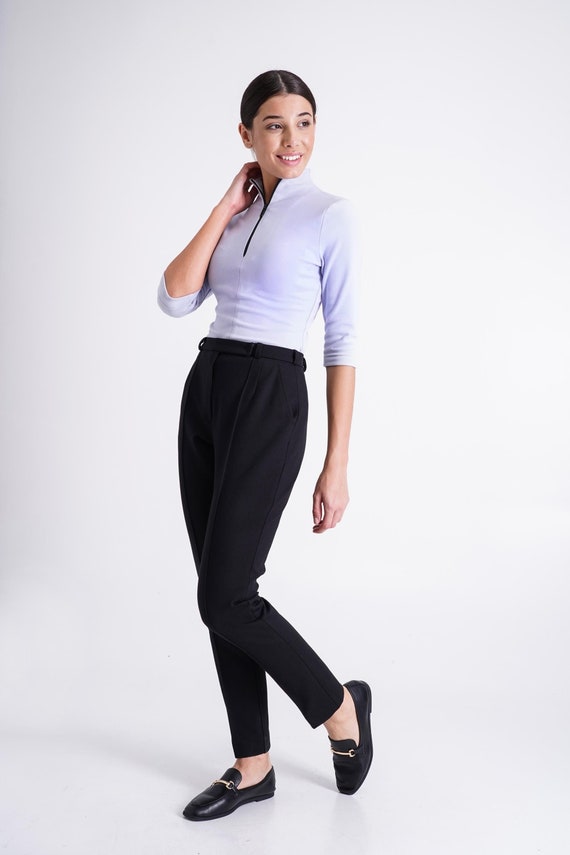black high waisted cigarette trousers Black Cigarette Pants